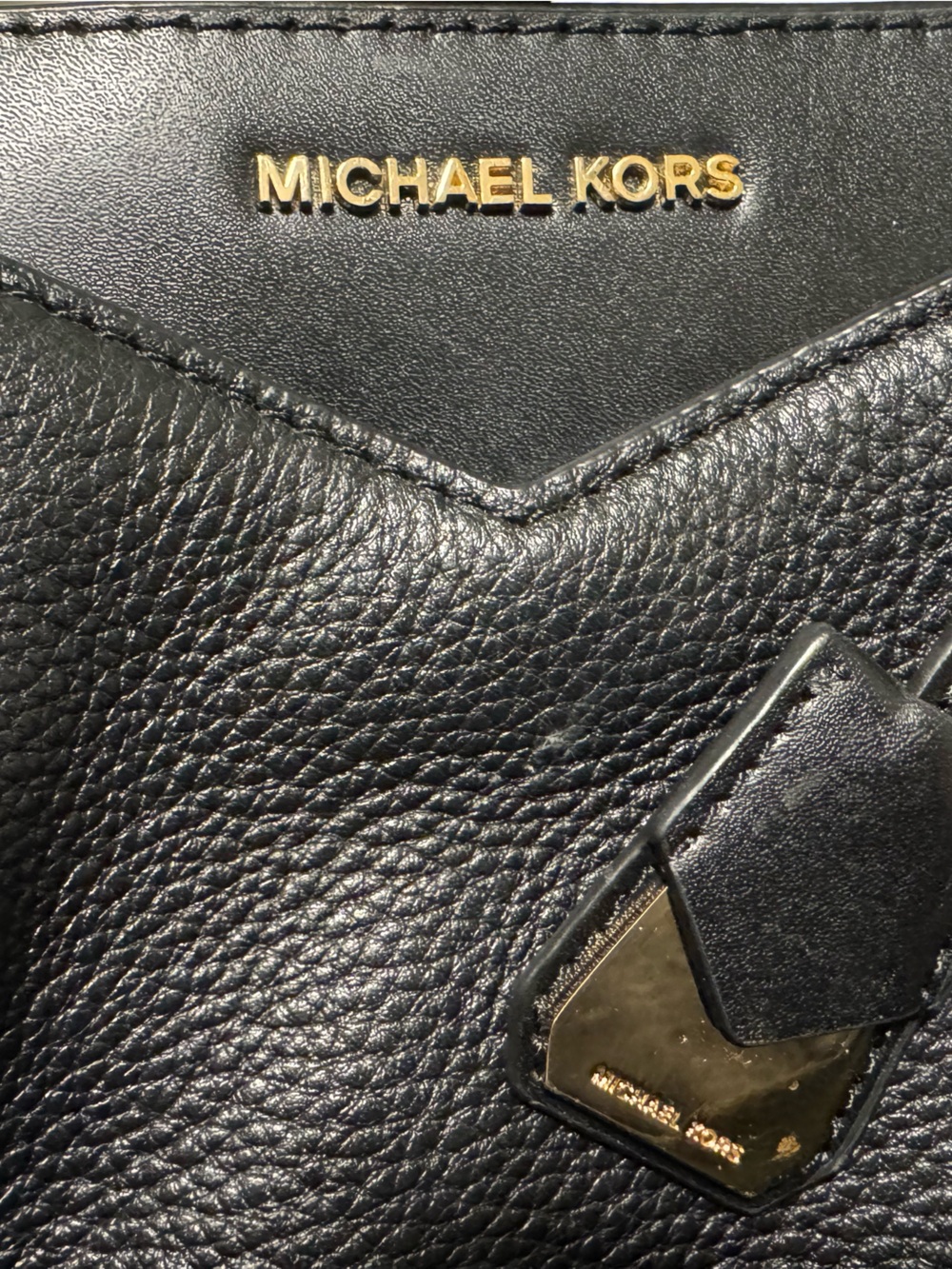 Michael Kors Black Pebbled Leather Tote with Gold Accents - Picture 8 of 8